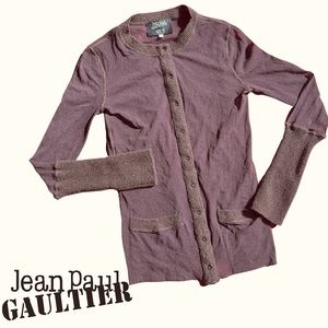 Vintage Jean Paul Gaultier Brown Mesh Button Up Cardigan with Knit Sleeves
